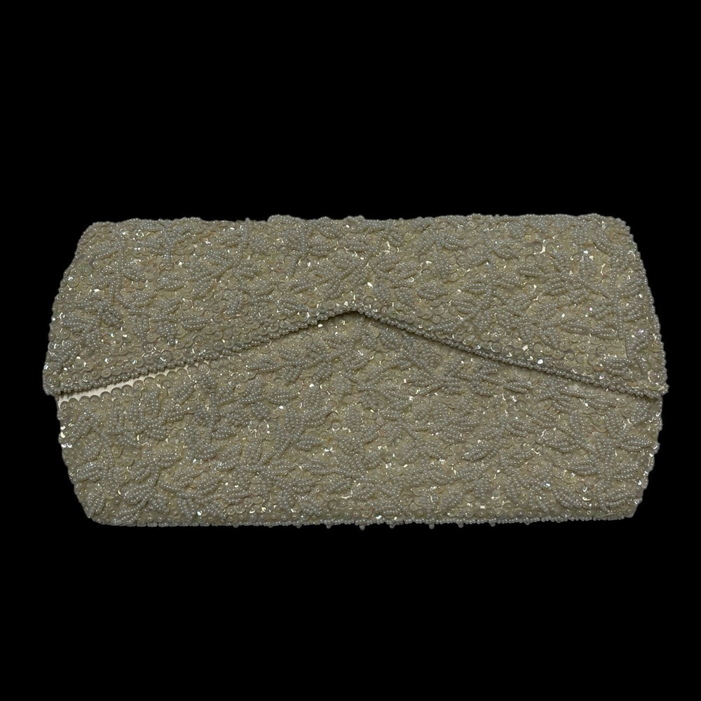 Vintage Beaded Pearlescent Envelope Clutch Sequin Wedding Event Formal Gala